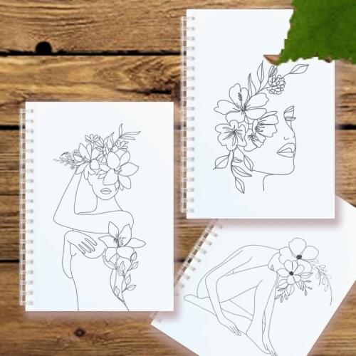 Nordic Minimalist Spiral Notebook Sketch Note Book Minimal Line Abstract Black White Sexy Nude Girl Flower Art Graffiti Draft