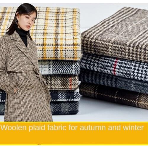 Black and White Tartan Fabric Thickened Like Woolen Cloth for Coat British Style Grid Brocade Sewing DIY Autumn Winter Brown