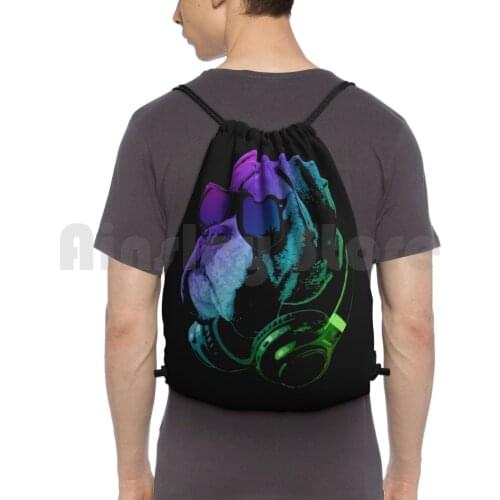 Dj Dog Backpack Drawstring Bags Gym Bag Waterproof Dog Pet Cute Cool Boxer Bulldog Animal Sunglasses Headphones Neon