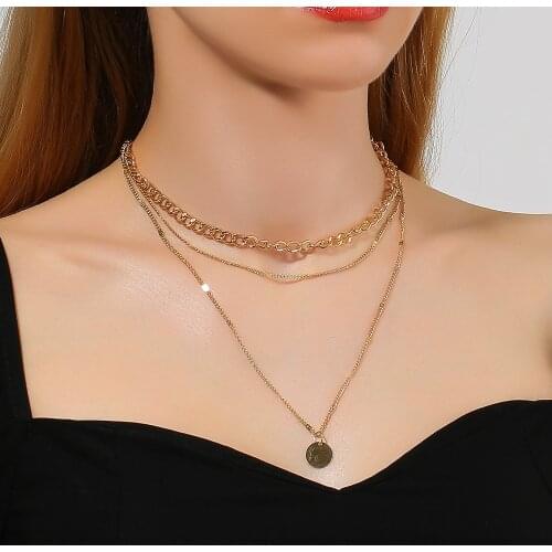 Elegant Multi-Layered Retro Geometric Pendant Female Necklace Colar Feminino Com Pingente De Liga Retrô Elegante Multi-Camada