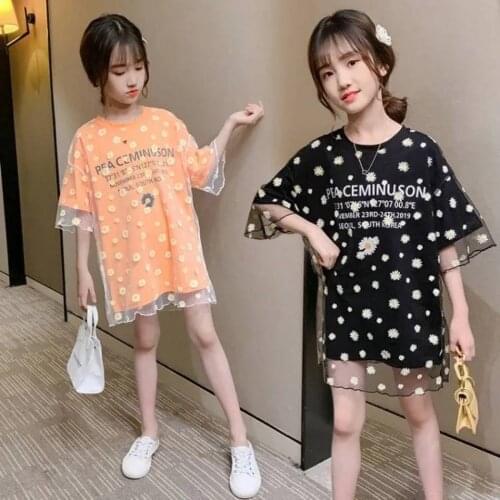 Baby Girls T-Shirt Summer Clothes Casual Snowflake Print Cotton Tops Kids Girls Clothing Short Sleeve Net Yarn Pullover Fake two