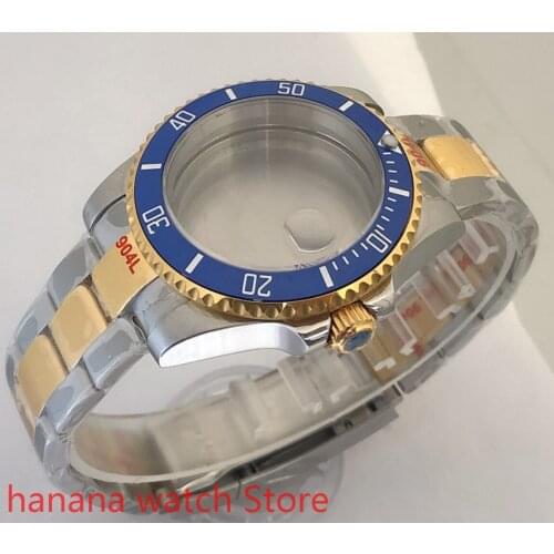 Sealed back cover 904L stainless steel gold strap bracelet with 40mm sapphire glass ETA NH36 MH35 cases.Cyan Blue Bezel