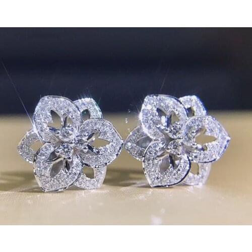 Huitan Fashion Luxury Flower Earrings Women Inlaid Crystal Cubic Zirconia for Party Stylish Accessories Daily Wear Jewelry Newly
