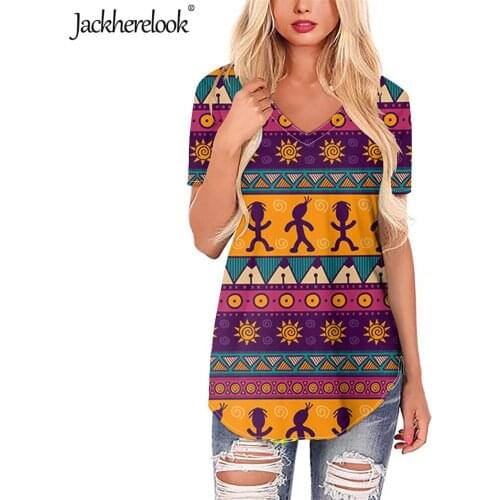 Jackherelook Womens Tops Loose Blouses for Teen Girls Vintage African Ethnic Print Casaul Short Sleeve Shirts Clothing Plus Size