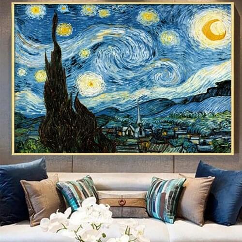 Canvas Painting Famous Artist Van Gogh Starry Sky Poster Wall Art Picture Bedroom Living Room Decoration Home Decor