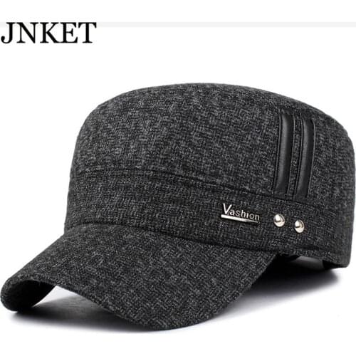 JNKET Autumn Winter Men Flat Cap Earflap Cap Outdoor Sports Sunhat Fashion Army Cap Adjustable Hat Casquette