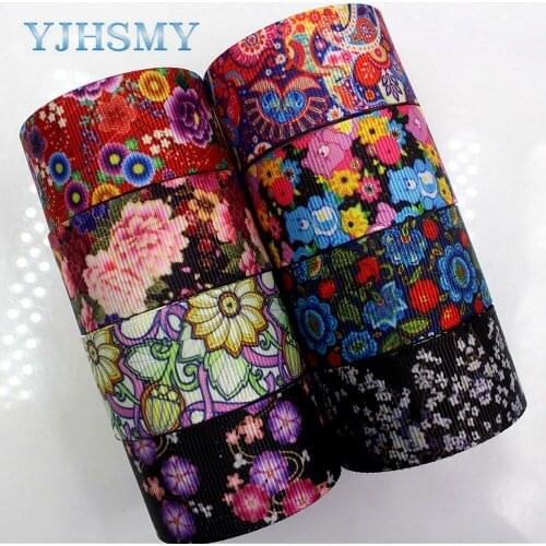 YJHSMY,1712085 25mm 10 yard Spring flower ribbons Heat Transfer Printing Grids Wedding Accessories DIY Handmade Materials