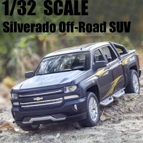1/32 Simulation Silverado Off-Road Vehicle Pickup SUV Alloy Car Model Pull Back Genuine License Collection Gift Children Toys