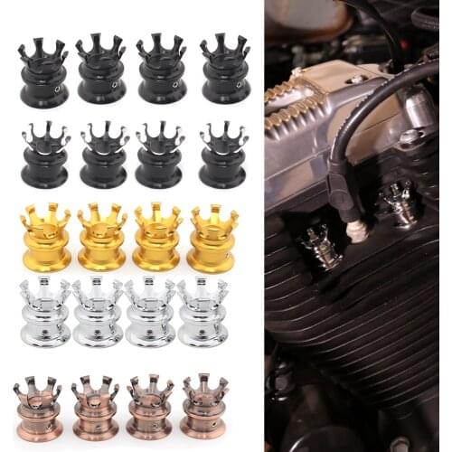 Motorcycle Spark Plug Crown Head Bolt Cap 4Pcs Engine Topper Screw Nut Cover For Harley Softail Dyna Sportster XL883