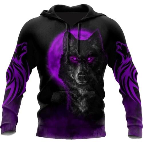 The Moon Wolf Mens Casual 3D Print Hoodies Man Pullover Women Hood Sweatshirts Hip-Hop Jackets Unisex New Fashion Streetwear