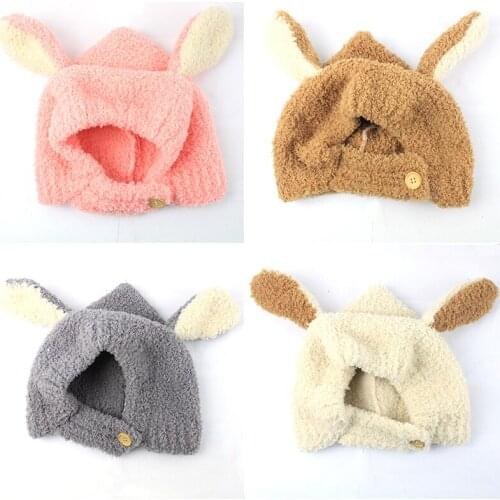 Soft Fleece Baby Hat Knitted Winter Cute Long Rabbit Ears Cartoon Bonnet Infant Accessories Children Cap Warm Hats For Kids