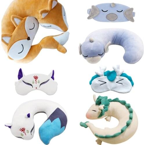 22-30cm Pokemon Anime U Pillow Dragonair White Dragon White Fox Plush Peluche Soft Stuffed Neck Pillow Eye Mask Toys Kids Gift