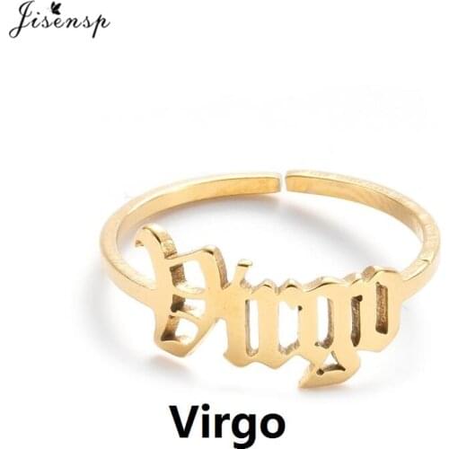 Stainless Steel Zodiac Sign Ring for Women Vintage 12 Constellations Virgo Aries Libra Aquarius Finger Ring Birthday Jewlery