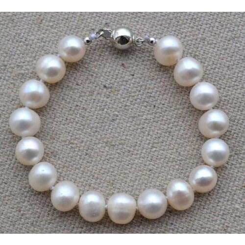 New Arrival Favorite Pearl Fine Jewelry 9-10mm White Color Freshwater Pearl Bracelet Charming Wedding Party Charming Lady Gift