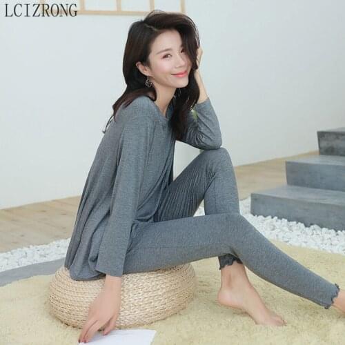Autumn Comfortable Women Pajamas Set Solid Long Sleeve Loose Tops Flexible Pants Nightgown Plus Size Cozy Lingerie Female
