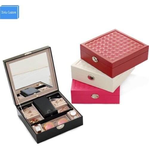 Gift for Women Colorful Leather Travel Case Cosmetic Container Mirror Dressing Case Watch/Jewelry Organizers Collect/Powder Box