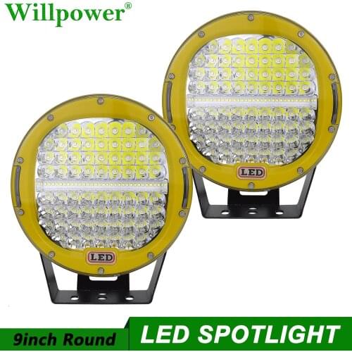 1 Pair SUV Car Bumper Yellow 9 inch LED Spotlight For Jeep Wrangler JK Driving Work Light Offroad 4X4 Truck 4WD Headlights