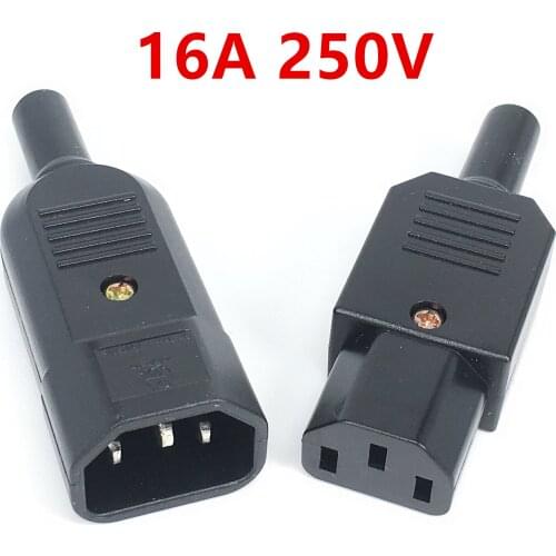 IEC Socket Straight Cable Plug Connector C13 C14 16A 250V Black Female&male Plug Rewirable Power 3 Pin Connector IEC Socket Str
