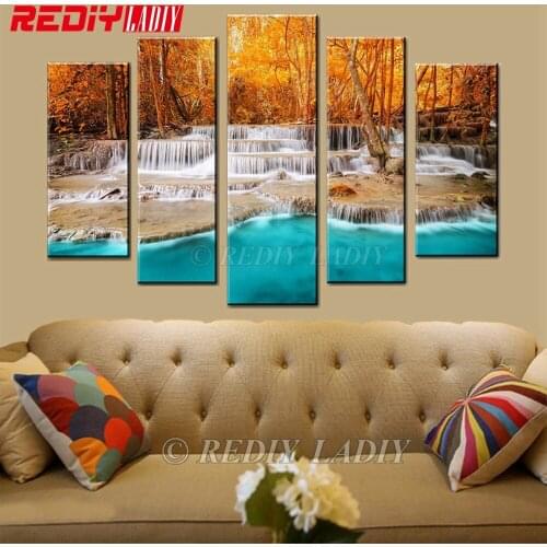 REDIY LADIY 5D Diamond Embroidery Triptych Diamond Painting Cross Stitch 5 Panels Wall Art Stream Scenery Mosaic Modular Picture