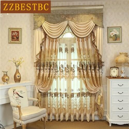 European and American luxury embroidered villa living room curtains with classic Voile Curtain for bedroom kitchen hotel cafe