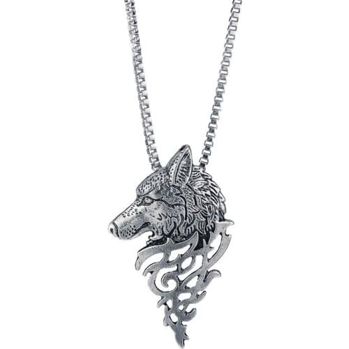 Taper Shape Wolf Head Hollow Black Bronze Silver Plated Pendant Domineering Necklace for Men