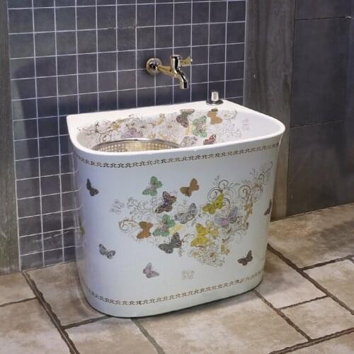 European Mop Pool Platform Control Automatic Water Washing Mun Cloth Pool Household Balcony Ceramic Dual Drive mop sinks