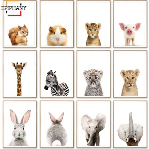 Modern Canvas Painting Poster Rabbit Squirrel Zebra Giraffe Animals Print Nursery Picture Animal Nordic Wall Art Kids Room Decor