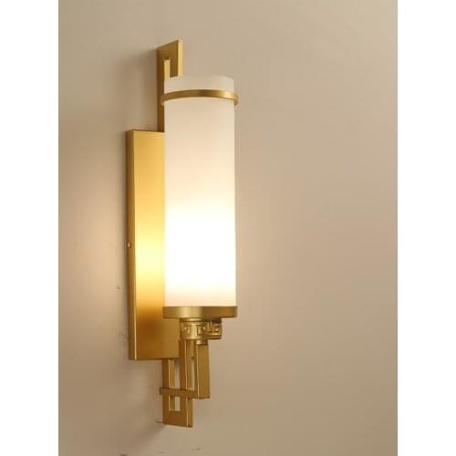 Modern Chinese Style Wall Lamp Living Room Background Wall Lights Bedroom Bedside Retro Light Hotel Stairs Aisle Iron Glass Lamp