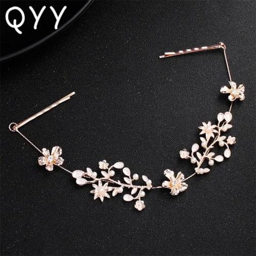 QYY Classic Flowers Crystal Alloy Wedding Headband Hair Jewelry Ornaments Bridal Hair Accessories Bridesmaid Tiaras for Women