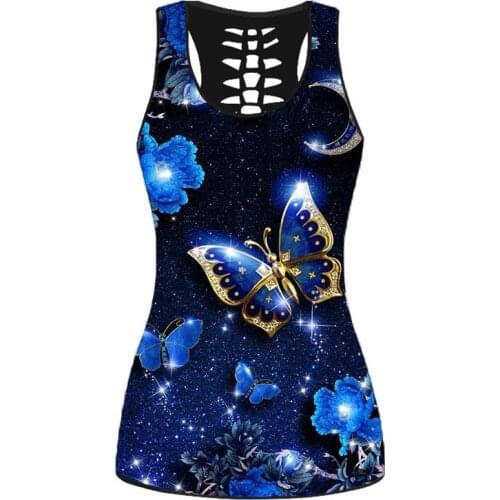 Print Butterfly Skinny Vest Tank Top Women 2021 Summer Spring Hollow Out Sleeveless Fashion Plus Size 5XL Tees Shirt T-shirt