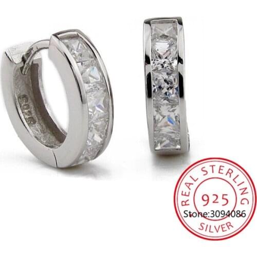 925 Sterling Silver Simple Single Row Zircon Hoop Earrings For Women brincos oorbellen pendientes S-E14