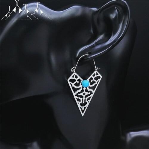 Stainless Steel Stone Eye Hoop Earing Women India Silver Color Round Earings Bohemia Jewelry pendientes mujer E9301S04