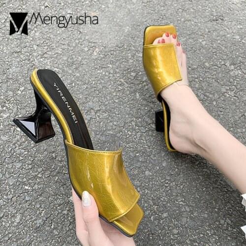 Women Strange Heels Shoes Patchwork Gold/Silver Sandals 2020 Femmes Clear Sandales Square Open Toe Platform Wedges Shoes Ladies