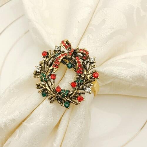 10pcs/lot Retro Christmas wreath napkin ring diamond napkin ring napkin buckle holiday party hotel desktop decoration