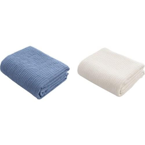 2x Cotton Honeycomb Effect Washable Soft Bed Chair Blanket Cover Throw Over Large Decorative Sofa-Blue & Beige