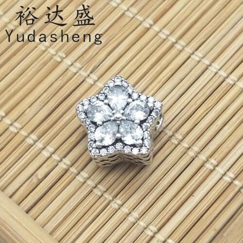 925 Silver Sparkling Snowflake Pave Charm Hollow Heart Pattern on The Side Center Inlaid Beads