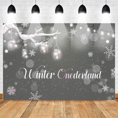 Glitter Winter Onederland Photography Backdrops One Birthday Party Photocall Background Wishing Bottle Black Custom Backdrop