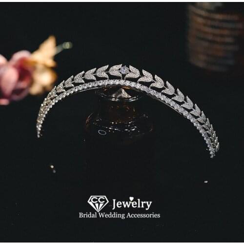 CC Simple Crown Wedding Accessory for Women Bridal Headdress Engagement Hair Ornaments Leaf Shape Headpiece Jewelry Charms HS110