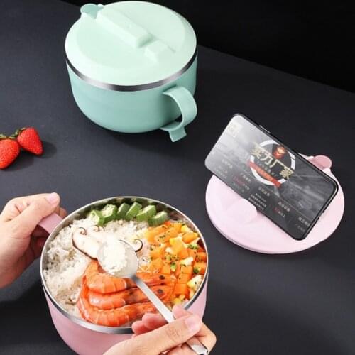 304 Stainless Steel Ramen Bowl Anti-scalding Instant Noodle Bowl Anti-scalding Rice Bowl With Lid Spoon Tableware Kitchen Bowl