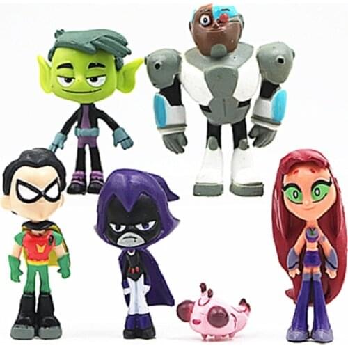 6PCS/SET Mini Style Teening Titans Action Figure Toys Robin Raven Beast Cyborg PVC Model Birthday Anime Kids Toys Gifts