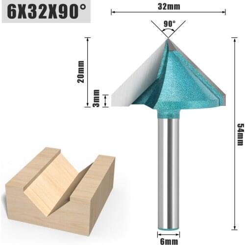 Woodworking Milling Cutter 6mm 90 Degree V-type Knife Alloy Chamfering Knife Trimming Machine Cutter Head Folding Slot Engraving