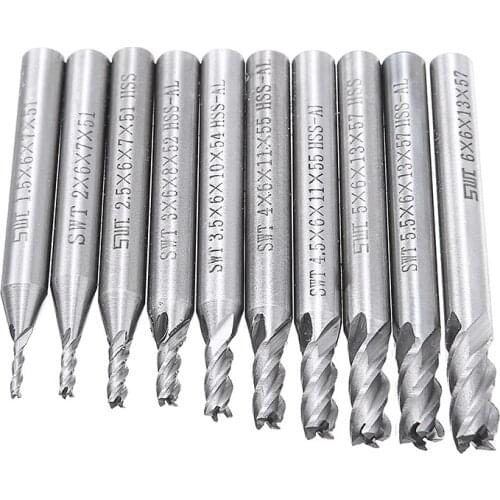 10pcs HSS 4 Flute Bit Carbide Engraving Cutters End Mill Router Bit Wood Milling Cutting Tools for Carving Milling
