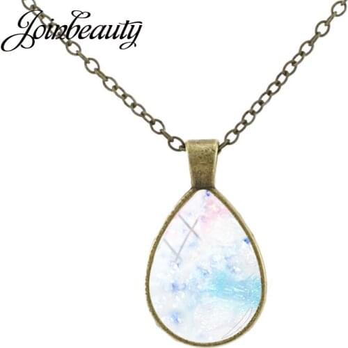 JOINBEAUTY Personality Sequin Crystal Tear Drop Necklace Vintage Glass Pendant Jewelry For Women Accessories Party Gift TX383