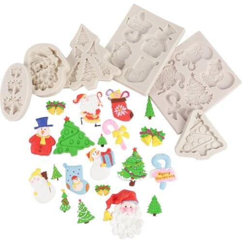 Cake Mold Christmas Tree Decoration Fondant Mold Christmas Gift Old Man Silicone Mold Bell Drip Glue Mold Cake Decorating Tools