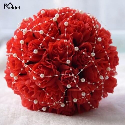 Artificial Flower Wedding Bridal Bouquet Pearl Rhinestone Wedding Bouquet for Bridesmaid Wedding Marriage Accessories Hold Flore