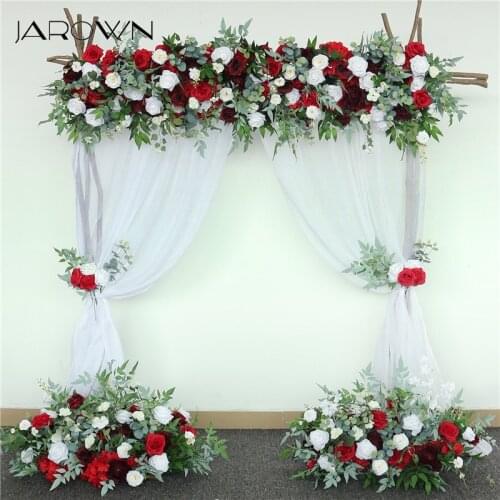 JAROWN Burgundy Artificial Flowers Rose Flower Row Flower Arrangement Wedding Decoration Home Party Decor Flores Artificiales