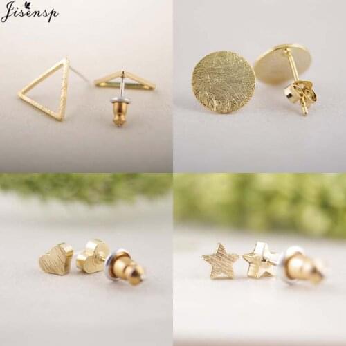 Jisensp New Fashion Geometric Triangle Round Earrings Minimalism Brushed Circle Stud Earrings for Women Everyday Jewelry Gift