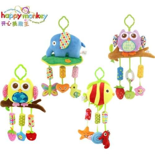 Happy Monkey Wind Chime Take Along Animal Styles Infant Baby Crib Stroller Soft Bed hanging Bell Rattle Toys for Children Gift