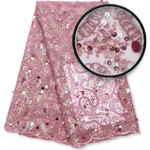 Beautiful Nigerian Lace Fabrics 2021 New Onion Pink Elegant Nigerian Net Lace Sequins 3d Flowers Lace Fabric For Wedding