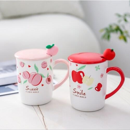 Creative Fruit Ceramic Mugs Japanese Fresh Cute Style With Lid Mug For Coffee Water Bottle Tea Milk Breakfast Cup